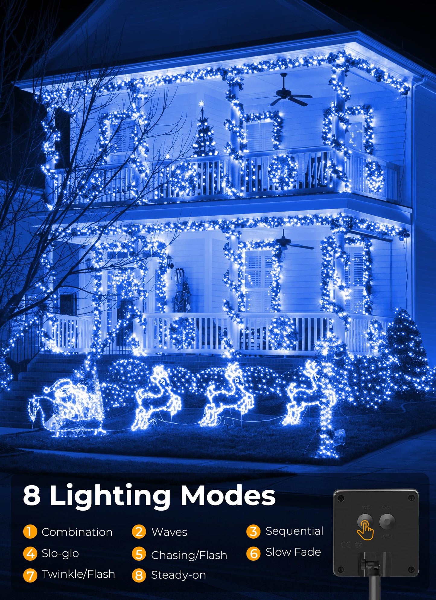 Brightown 100Led Solar String Lights Outdoor  Solar Powered Lights Ip65 Waterproof For Party Garden Yard Home Holiday Tree Decoration Lighting (Blue  100Led-1Pack)