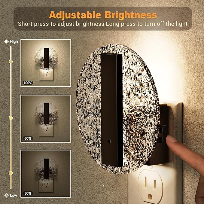 JandCase Night Light, LED Night Lights Plug into Wall, 3000K Warm White Nightlight with Dusk to Dawn Light Sensor, 0-100LM Adjustable Brightness, for Bathroom, Bedroom, Hallway, Stairs, 2 Pack
