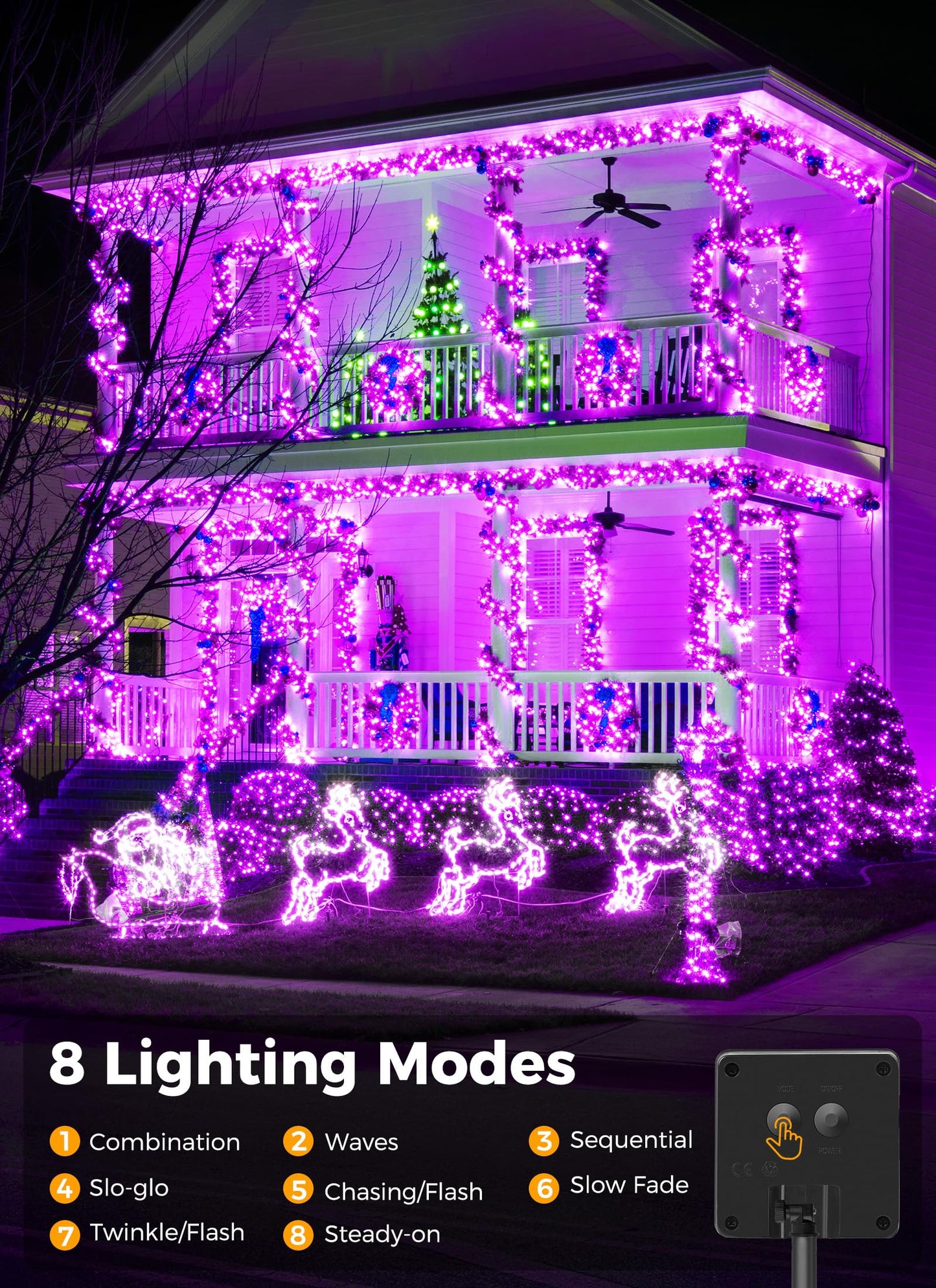 Brightown 2-Pack 400Led 170Ft Total Halloween Solar Outdoor Lights Ip65 Waterproof Solar Powered Lights With 8 Lighting Modes For Party Garden Yard Home Holiday Tree Decoration Lighting Purple