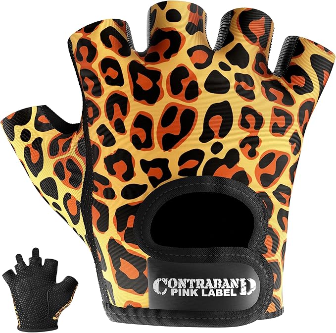 Contraband Pink Label 5297 Womens Design Series Leopard Print Lifting & Rowing Gloves (Pair) - Lightweight Vegan Medium Pa...