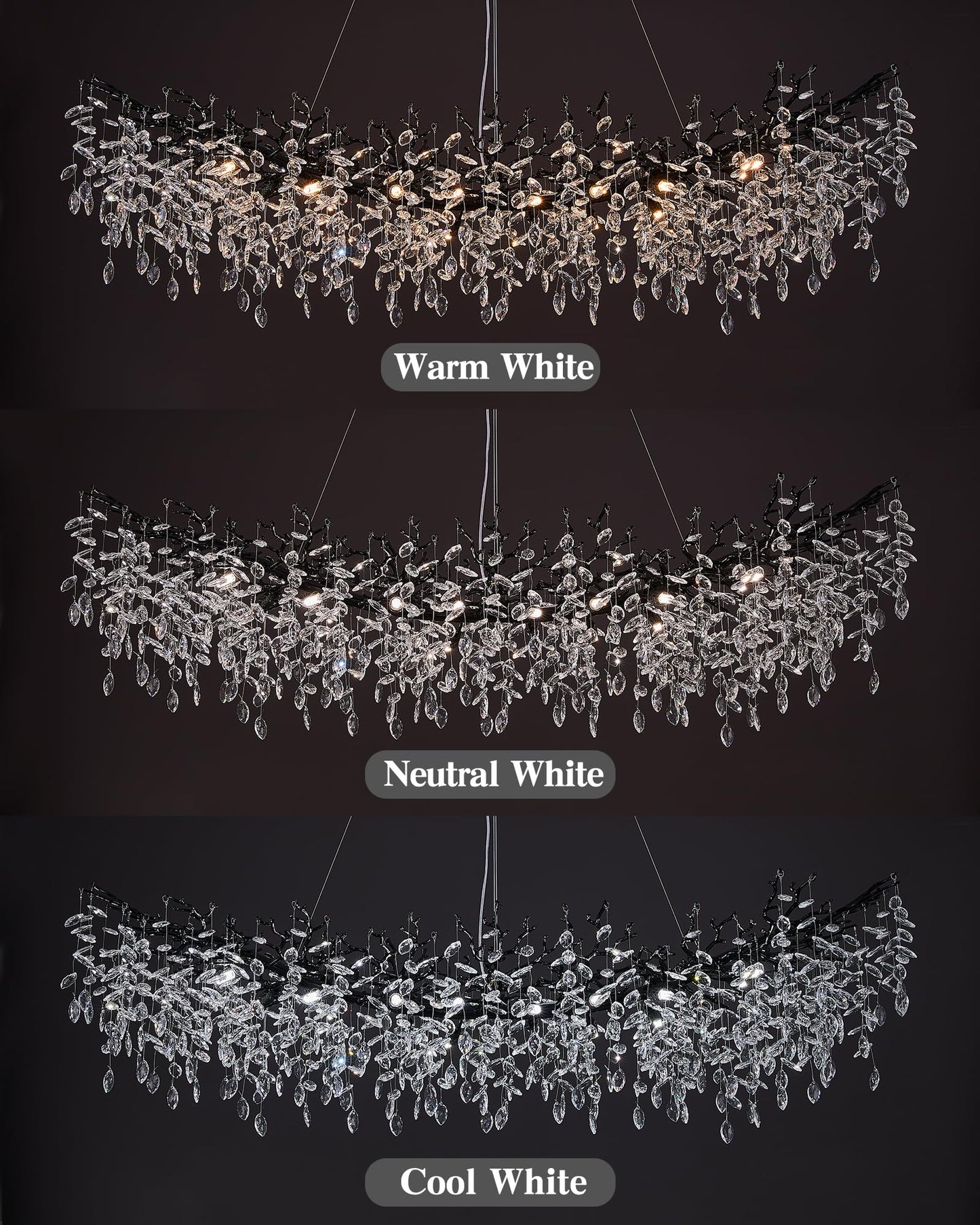 Black Chandelier  16 Light Modern Chandelier For Dining Room Over Table  Industrial 63 Hanging Lighting With K9 Crystal Tree Branch Rectangular Chandeliers For Living Room Kitchen Island