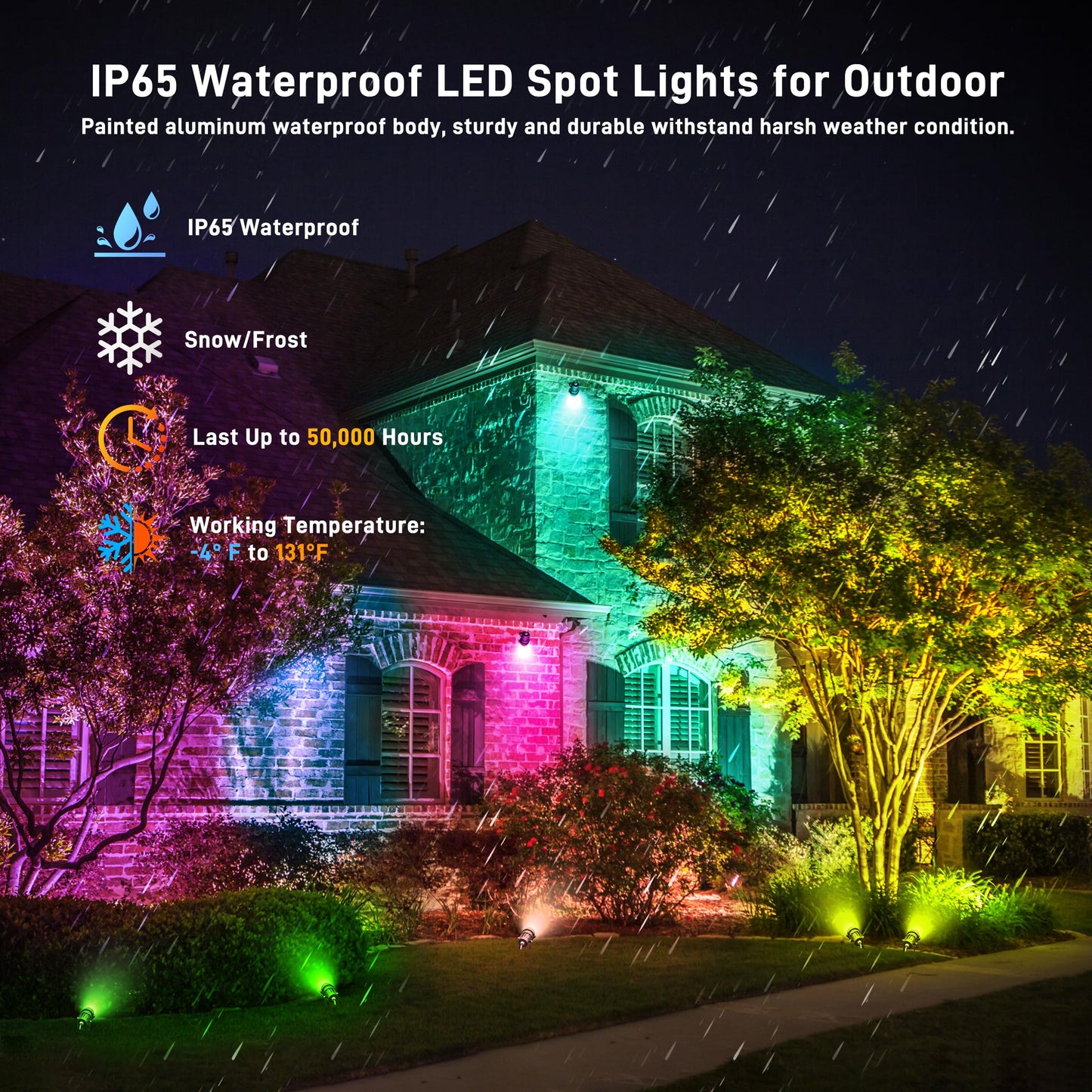 UPONELED RGBW Outdoor Spot Lights, IP65 Waterproof, 12W Low Voltage, 10 Pack, Black, Model FBAUPOSL-12-24V-10