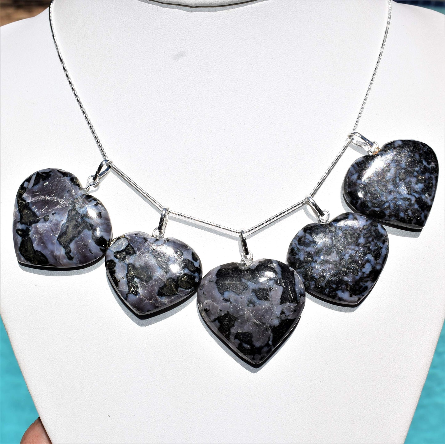 Zenergy Gems Charged Natural Himalayan Mystic Indigo Gabbro Crystal Heart Pendant + 20 Silver-plated Snake Chain + Selenite Hear