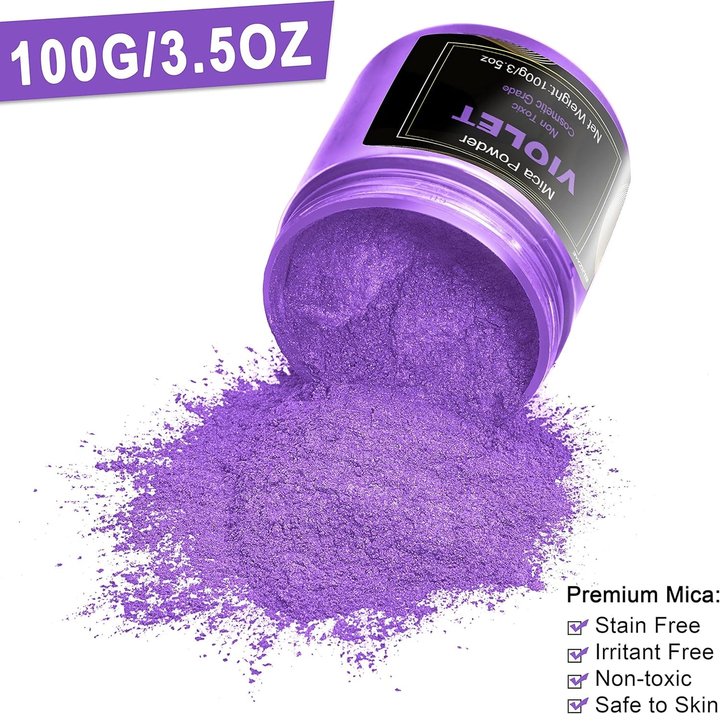 Violet Mica Powder Pigment (100g) -Cosmetic Grade Metallic Mica Powder for Epoxy Resin, Lip Gloss, Soap,Candle Making, Bath Bombs,Tumblers, Jewelry, Dyes, and DIY Crafting Projects(Violet, 3.5oz)