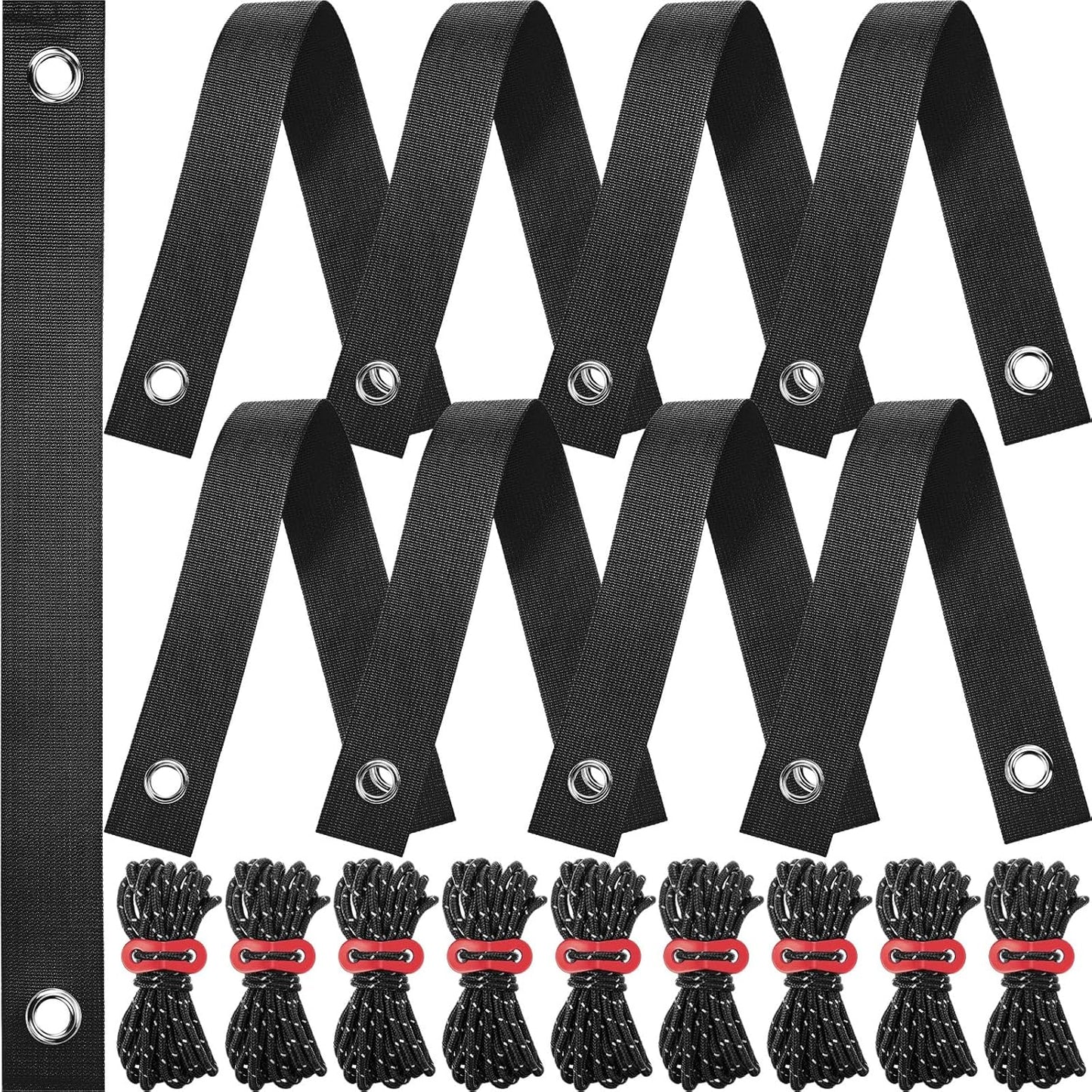 Sintuff 9 Set Heavy Duty Tree Stake Kit 15.75 Inches/ 40 cm Tree Straps for Staking and 13.12 ft/ 4 m Dock Lines Rope for Support Anchoring Home Leaning Plant Straightening Garden Tent (Black)