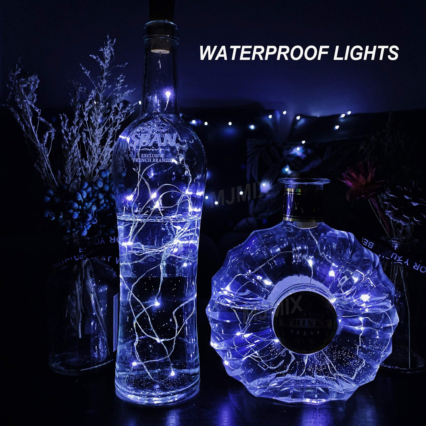 MUMUXI Wine Bottle Lights, 10 Pack, 3.3ft, 20 LED, Cool White, Copper Cork Switch, Universal Size for Indoor/Outdoor Use