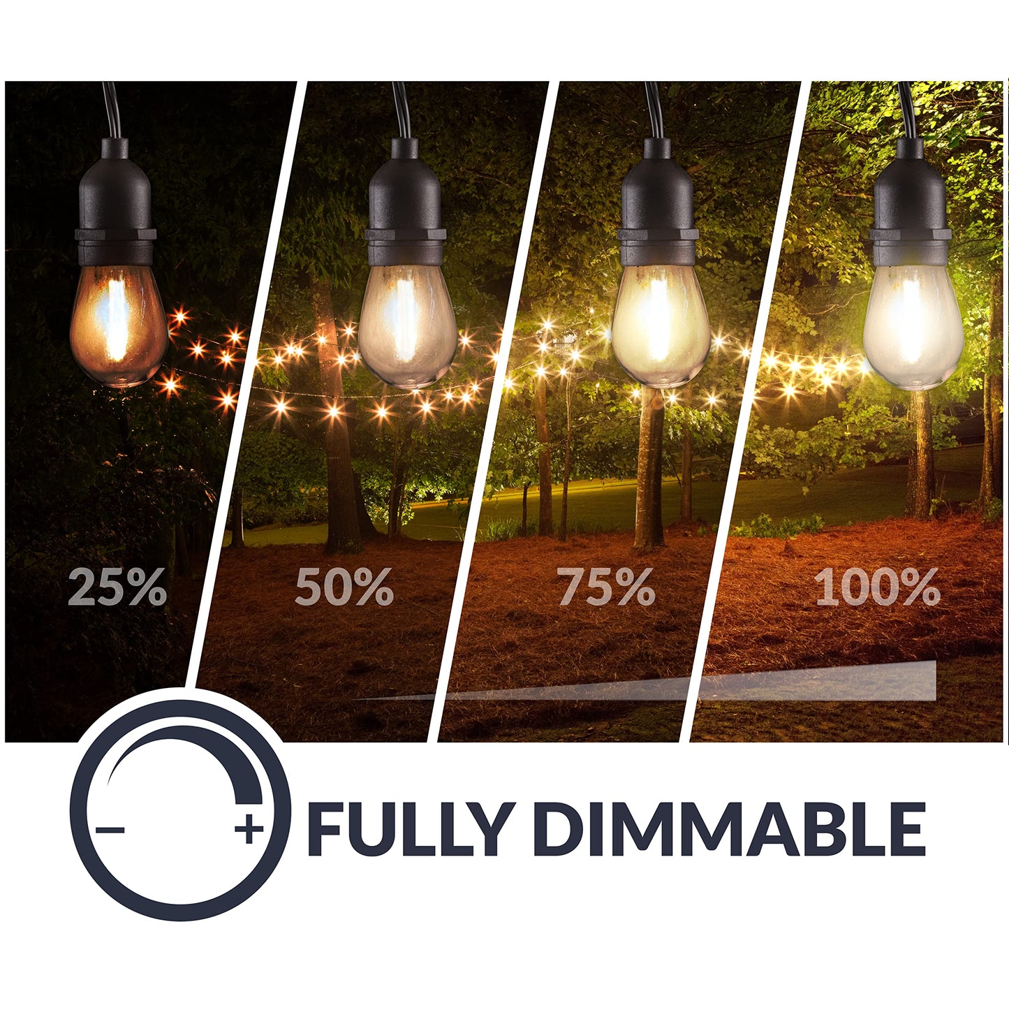 Newhouse Lighting LED String Lights, Dimmable, 48ft, 16 Bulbs, Weatherproof, Black, Model CSTRINGLEDDIM