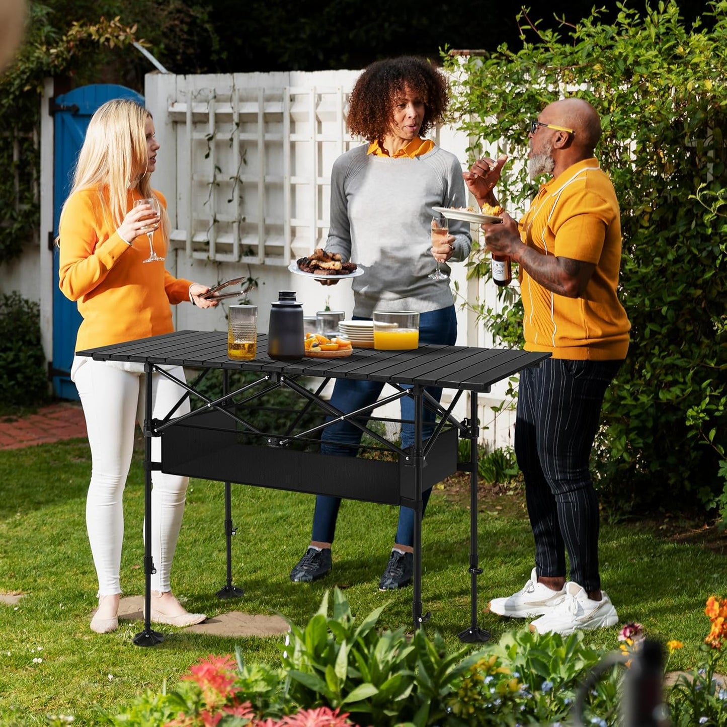 ALPHA CAMP Camping Table Outdoor Portable Table with Storage Adjustable Aluminum Table for Grill Travel Table Outdoor Picnic,Beach,BBQ,Backyards