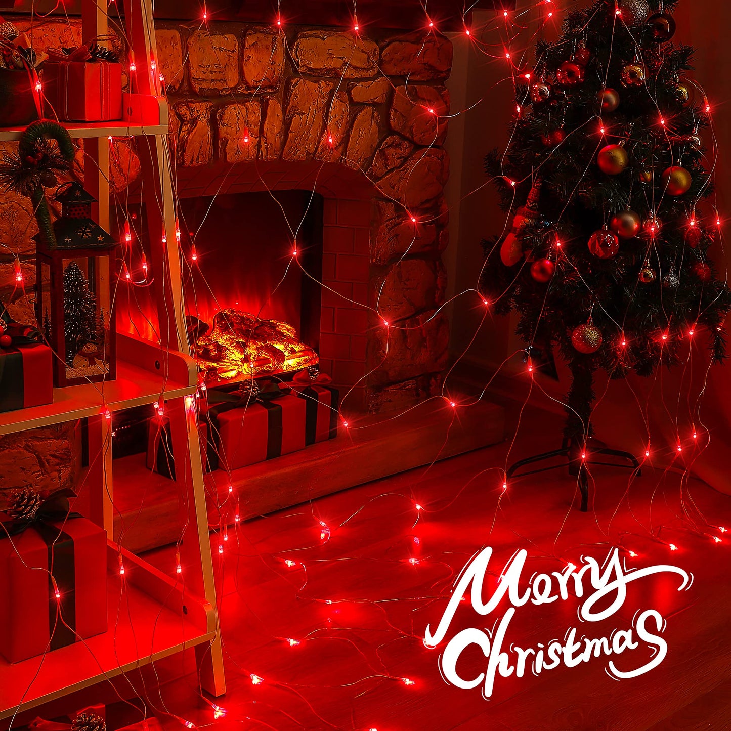 woohaha Outdoor Christmas Net Lights, 192 LED, 9.8FTx6.6FT, 8 Lighting Modes, Red, Model QX-U-O-N-192-R-C