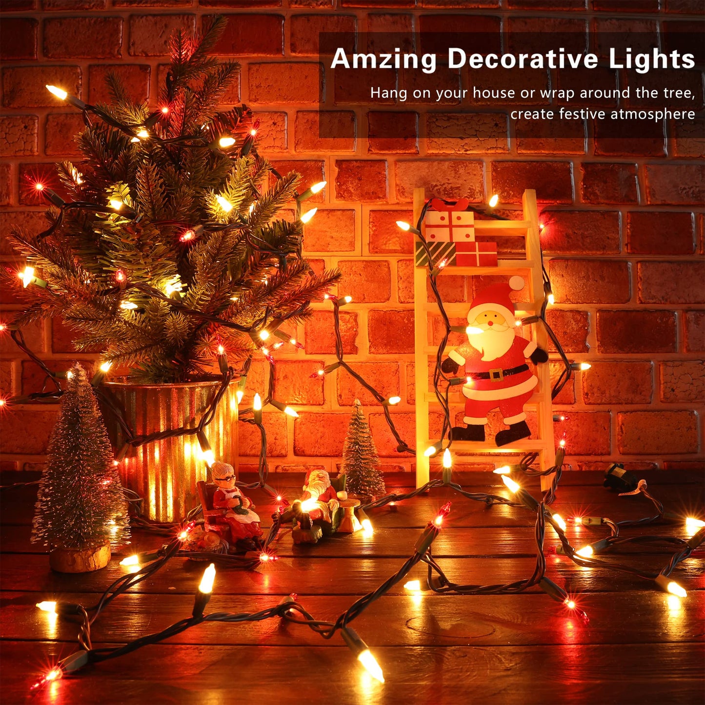 BrizLabs Christmas String Lights, 300 Count, 69.6ft, Red & White, UL Certified, Indoor/Outdoor Decor