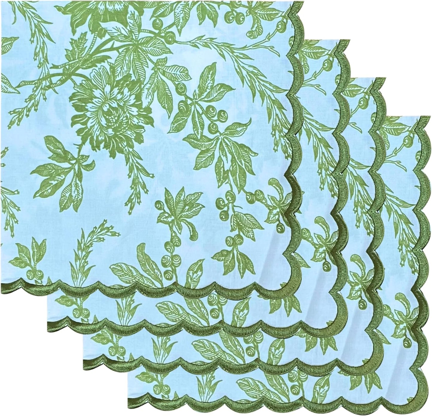 Ridhi Olive Green Hand Block Print Napkins 18" x 18" Set of 4 Reusable Cotton Dinner Napkins for Weddings, Parties & Everyday Dining, Thanksgiving, Christmas, Fall