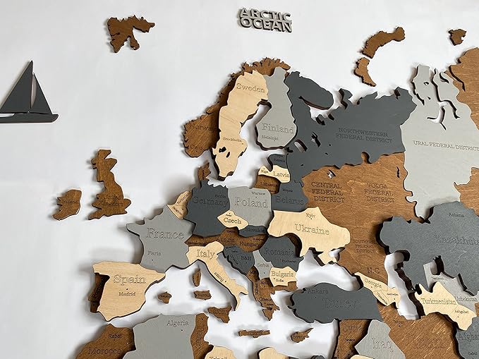 Wooden World Map 3D Art Large Wall Decor - Size (M, L, XL) Any Occasion Gift Idea - Wall Art For Home, Kitchen or Office (XL, SKY)