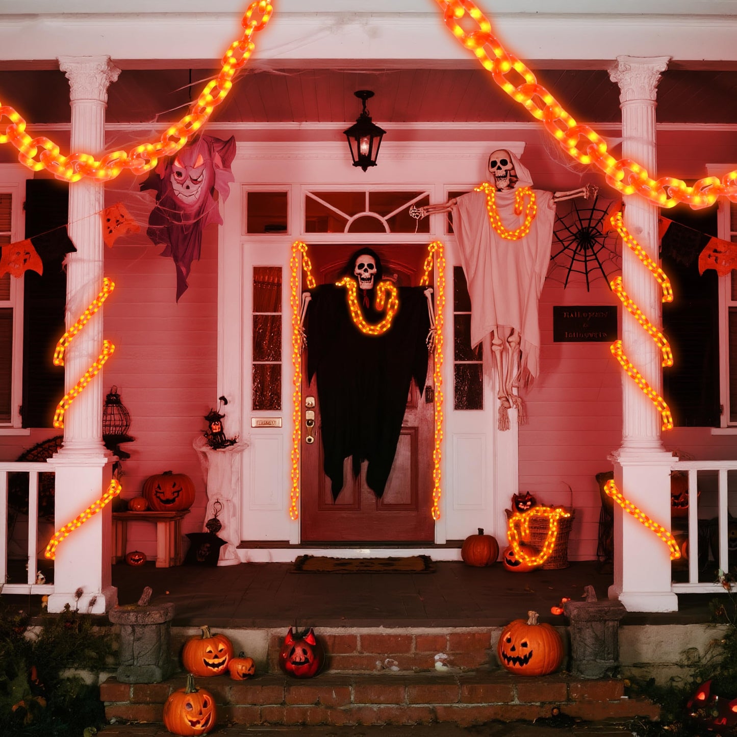 Joyin 8Ft Halloween String Lights Battery Powered Led Plastic Chain String Lights Waterproof  8 Lighting Modes  Timer Function  Led Light For Halloween Party Yard Pathway Indoor Outdoor Decor(Orange)