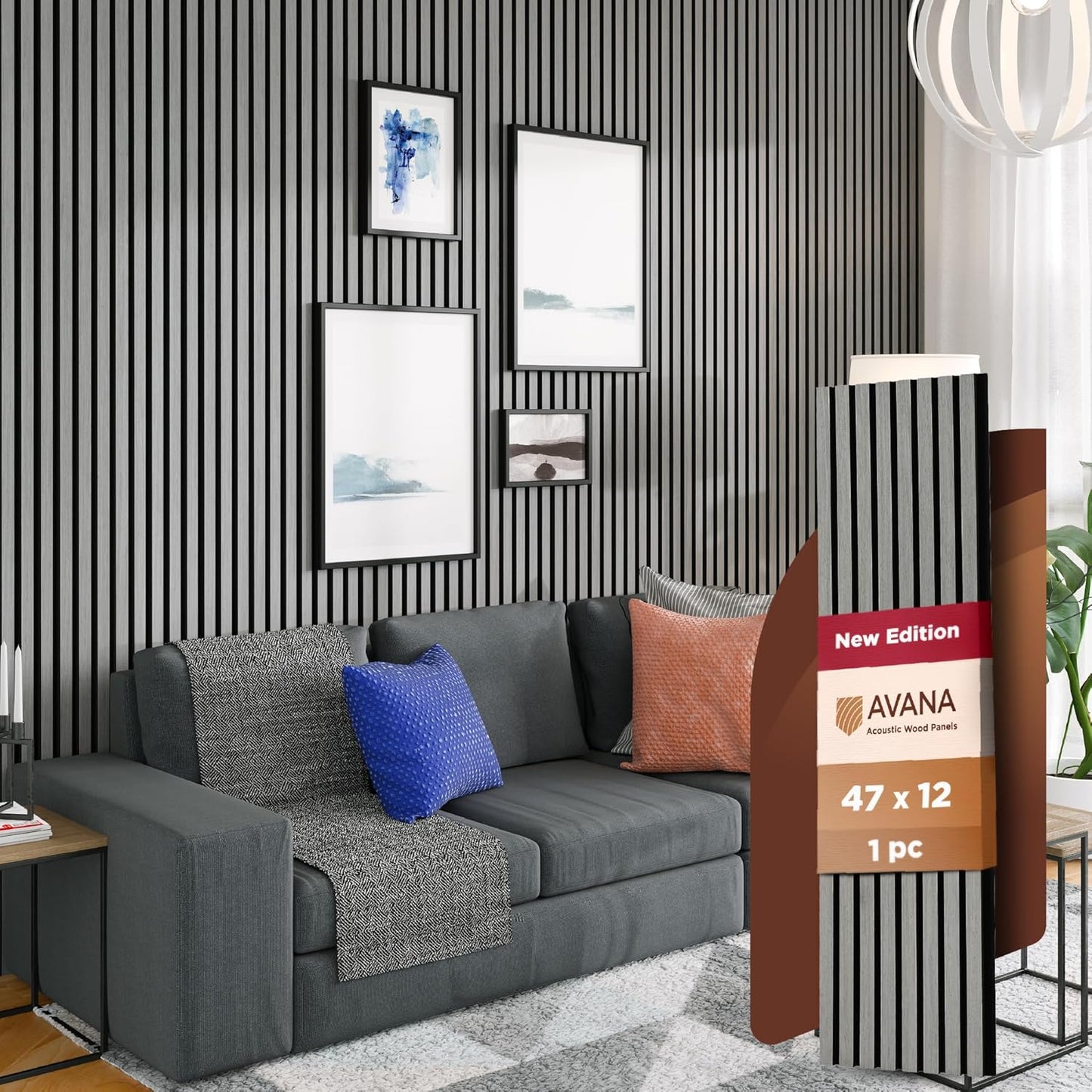 Avana Modern Acoustic Wood Wall Panels – 47.2 X 12.6 Inch Gray Oak Acoustic Panels 1 PC – Wall Panels for Interior Wall Decor For Homes, Offices, Studios – Sturdy And Durable Wood Panels for Wall