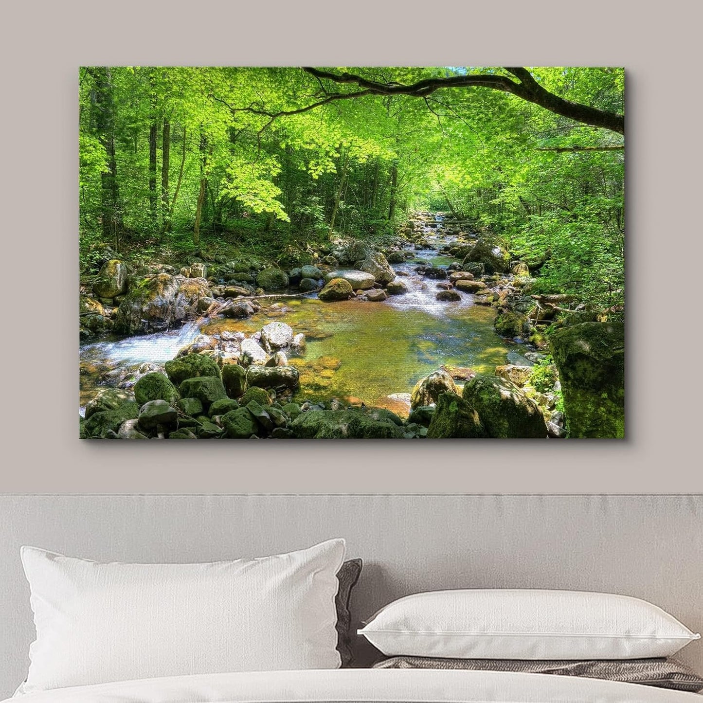 wall26 Canvas Print Wall Art River Through The Green Forest Nature Wilderness Photography Modern Art Rustic Scenic Colorful Multicolor for Living Room, Bedroom, Office - 24"x36"