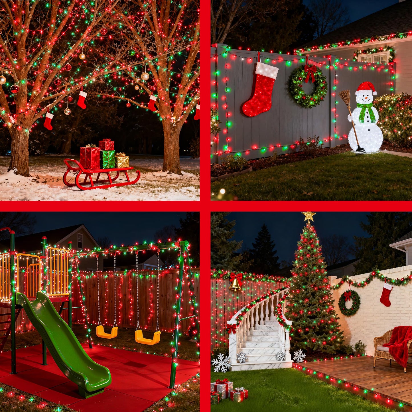 1500Led Christmas Lights Outdoor Use  470Ft 12 Modes Red And Green Led String Lights With Timer Dimmable  Waterproof Christmas Tree Lights For Xmas Patio Yard Fence Balcony Garden Party Decor