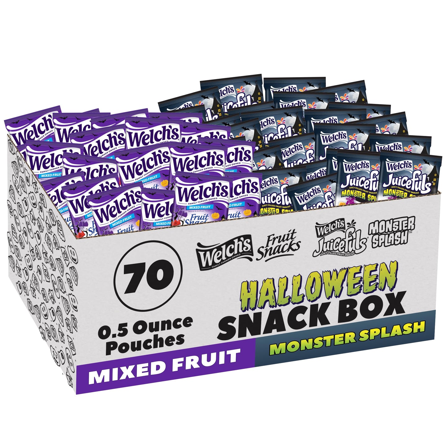 Welchs Fruit Snacks Mixed Fruit Halloween & Juicefuls Monster Splash Variety Pack  Great for Trick or Treating  0.5oz (Pack of 70ct)