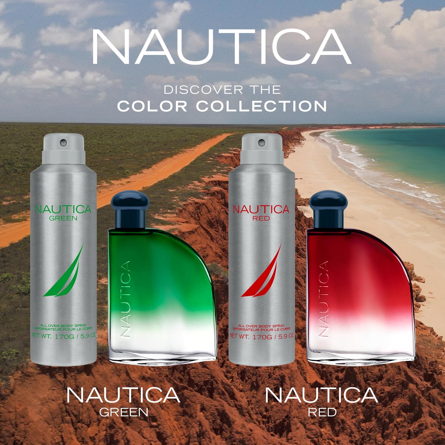 Nautica Color Red Deodorizing Body Spray for Men, Aromatic Fougere Fragrance, Notes of Black Pepper, Lavender and Rosemary, 6.0oz