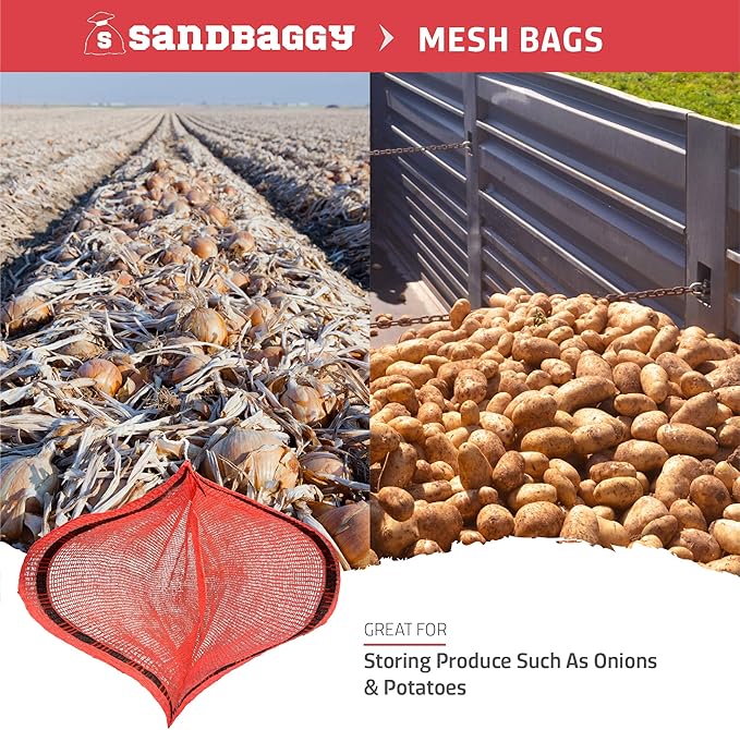 Sandbaggy Mesh Onion Produce Bags | X-Large 21" x 31.5 Inch Bags | 50 lb Capacity | Breathable Fabric | Great for Packaging Produce & Fruit (Pack of 25)