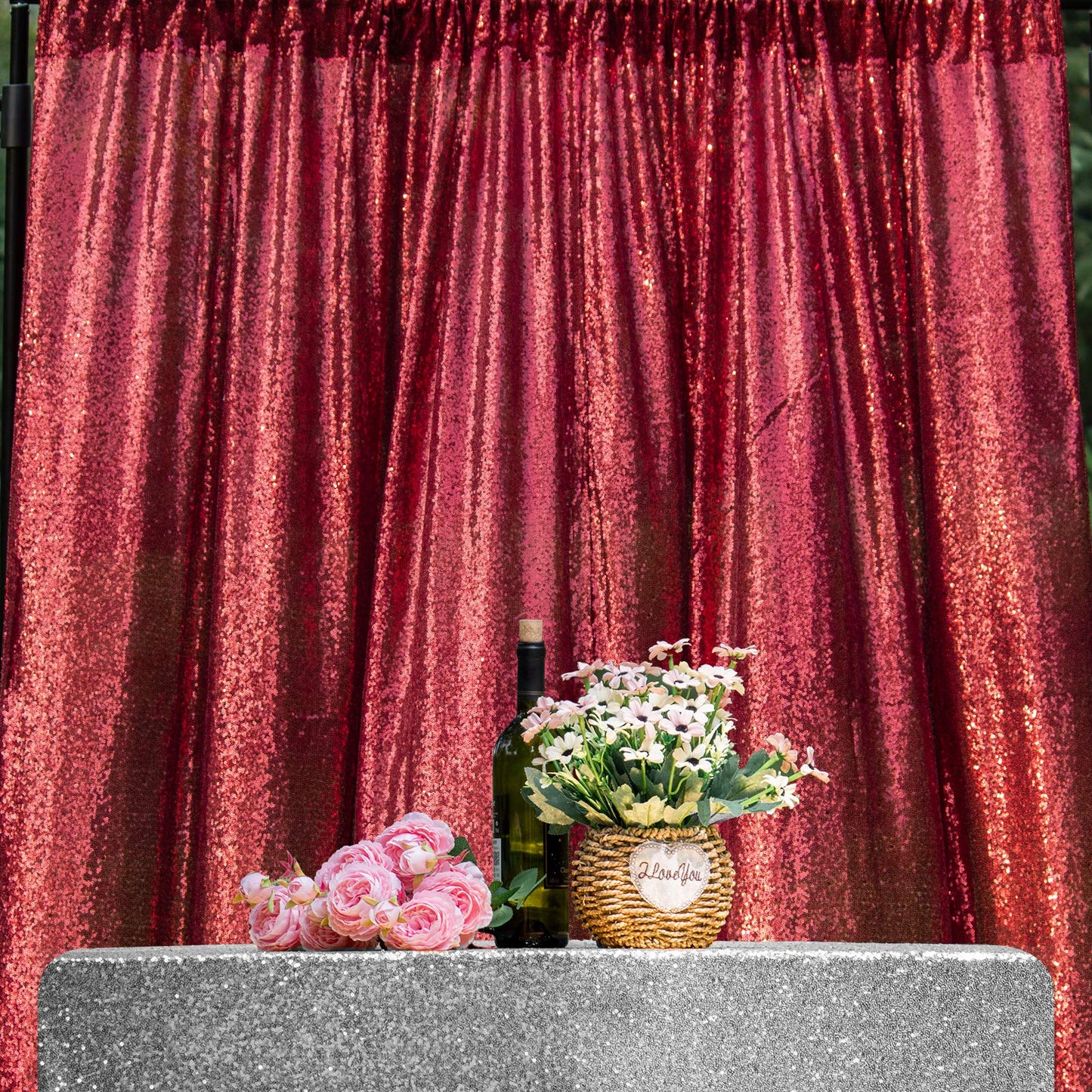 Jyflzq Burgundy Sequin Backdrop Curtains 2Ft X 8Ft 2 Panel Glitter Photo Booth Backdrops Sparkly Photography Background Drapes F