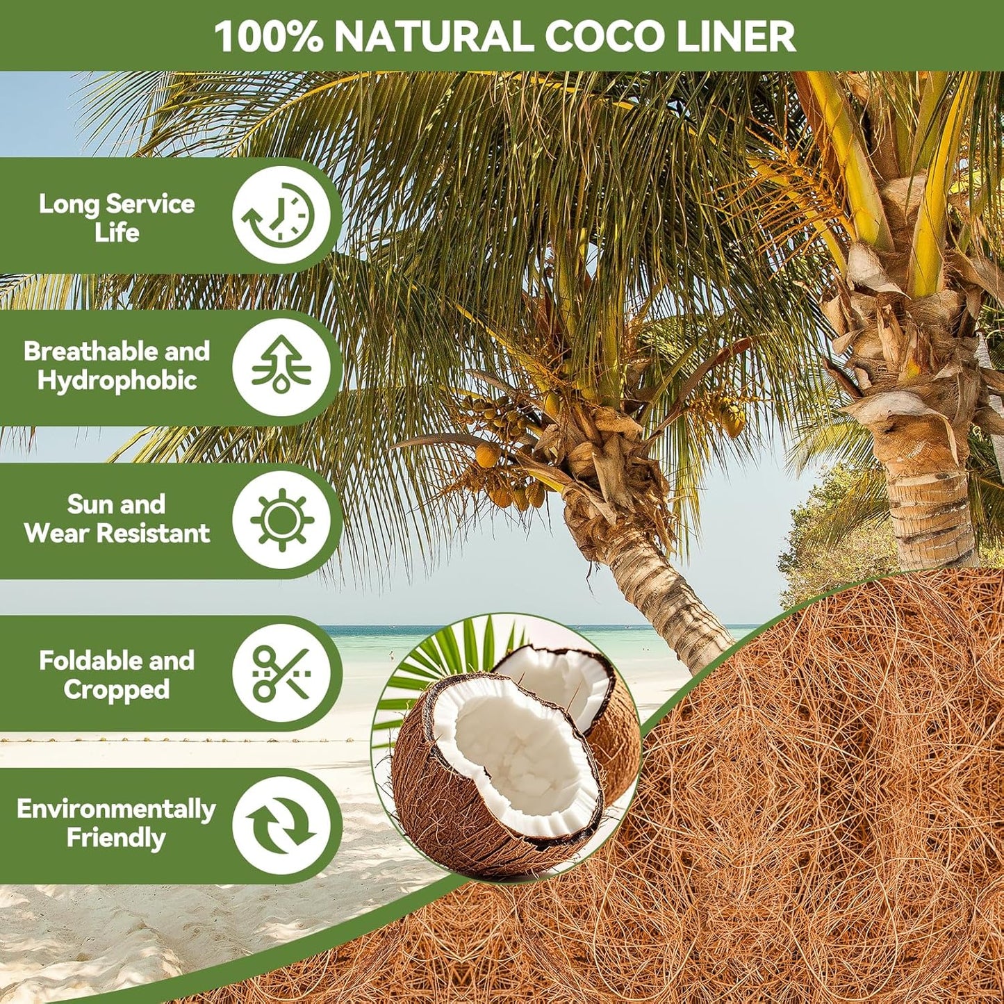 3Pcs Trough Coco Liner 30" Coco Coir Liners for Planters, Liners for Window Boxes Liners, Wall Basket Planters, Railing Hanging Baskets, Garden Planter Baskets