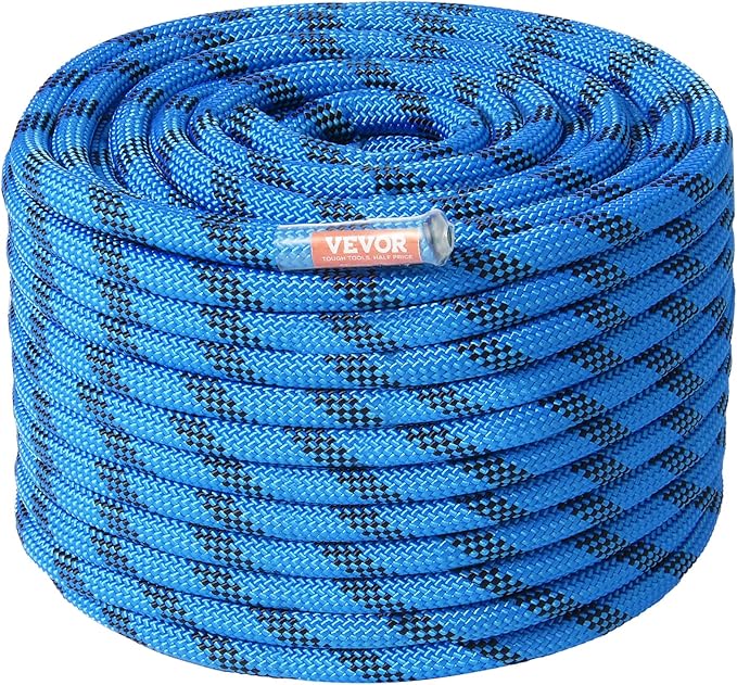 VEVOR 12.7mm Static Climbing Rope, 45.7M(150ft) Outdoor Rock Climbing Rope 30KN Breaking Tension, Fiber Rope for Escape, R...