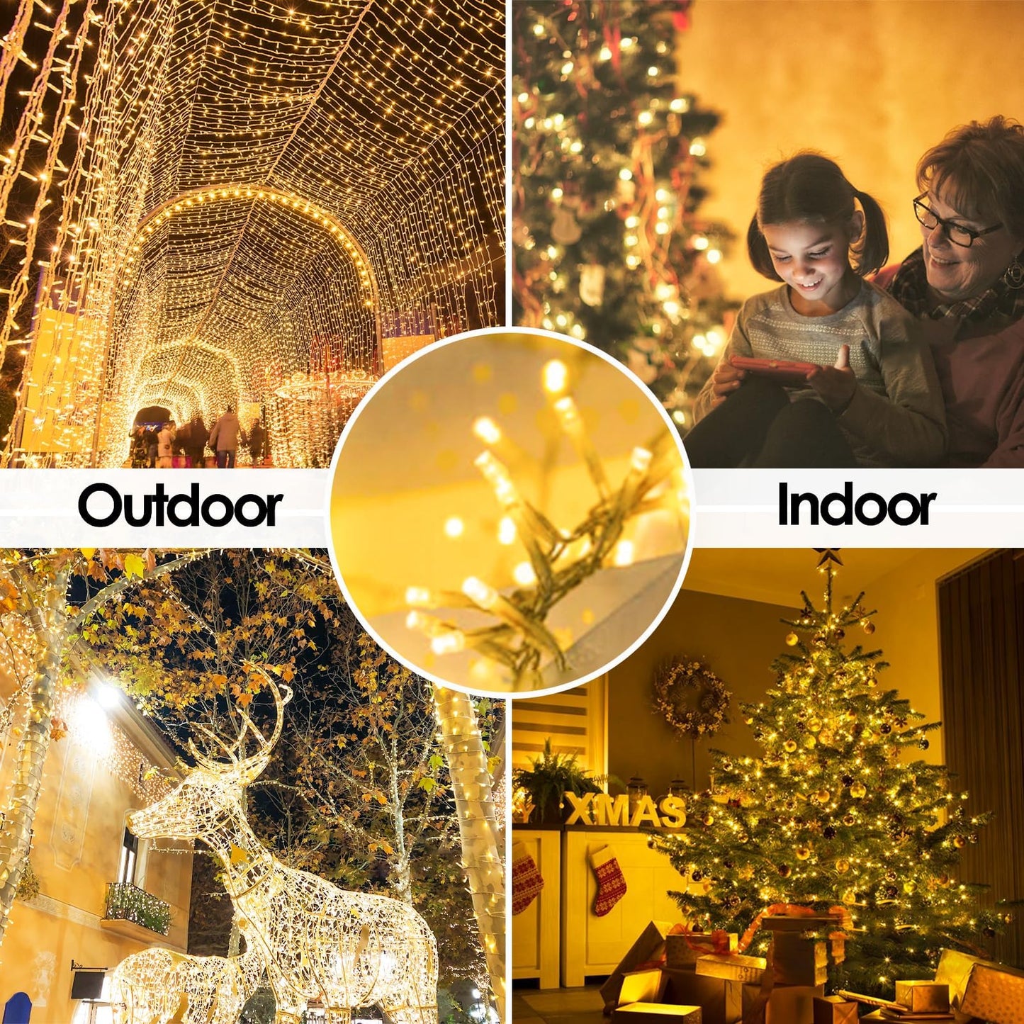 2-Pack 66Ft 200 Led String Lights Indoor Outdoor Waterproof  Christmas Lights On Clear Wire  13 Modes Twinkle Fairy String Lights For Xmas Tree Wedding Decorations Party Bedroom Garden (Warm White)