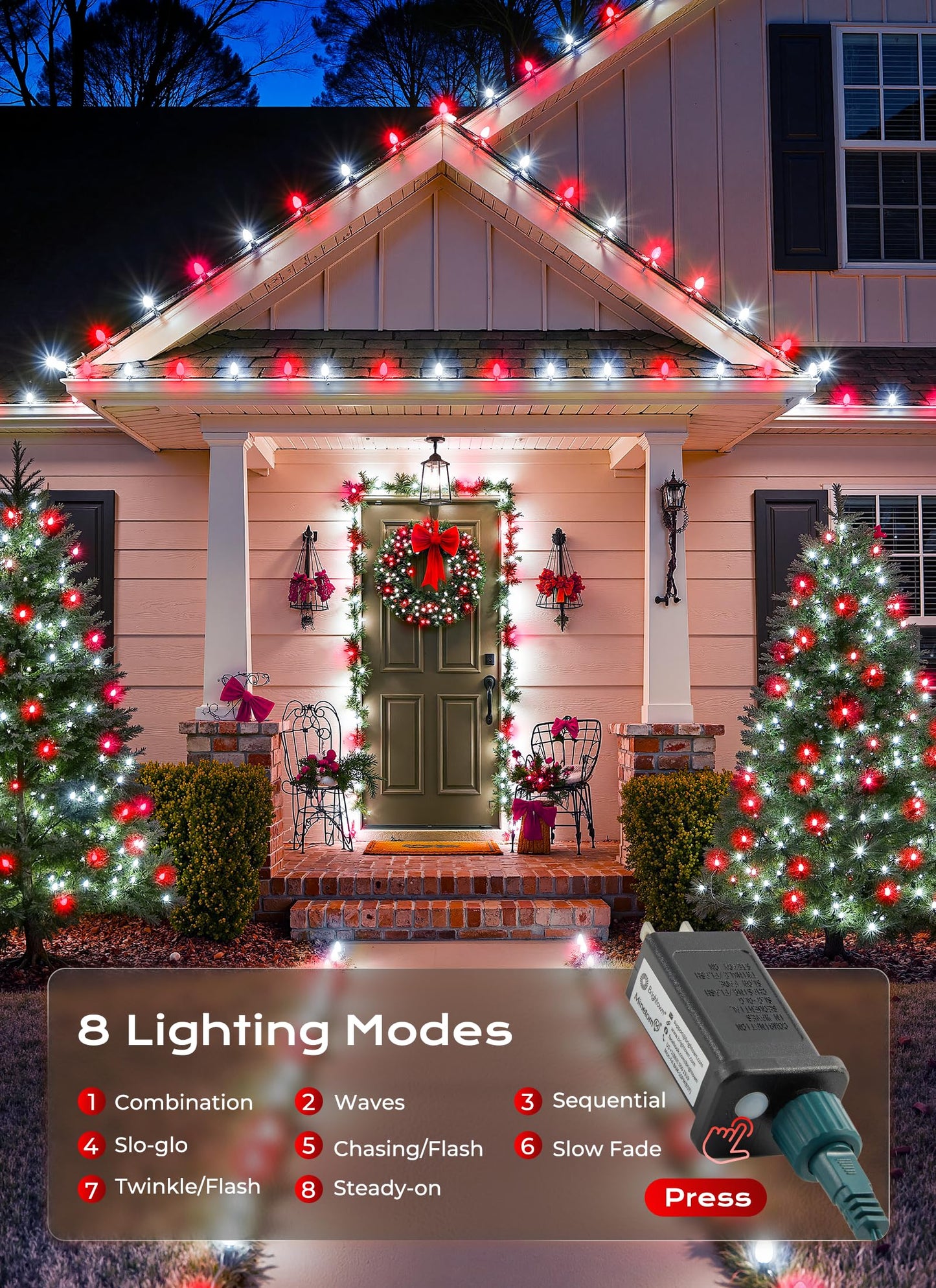 C9 Outdoor Christmas Lights  72 Ft 110 Led C9 String Lights  8 Modes & Timer Extendable Waterproof For Christmas Tree Indoor Outdoor Roofline Patio Outside Garden Yard Holiday Xmas Decor  Red White