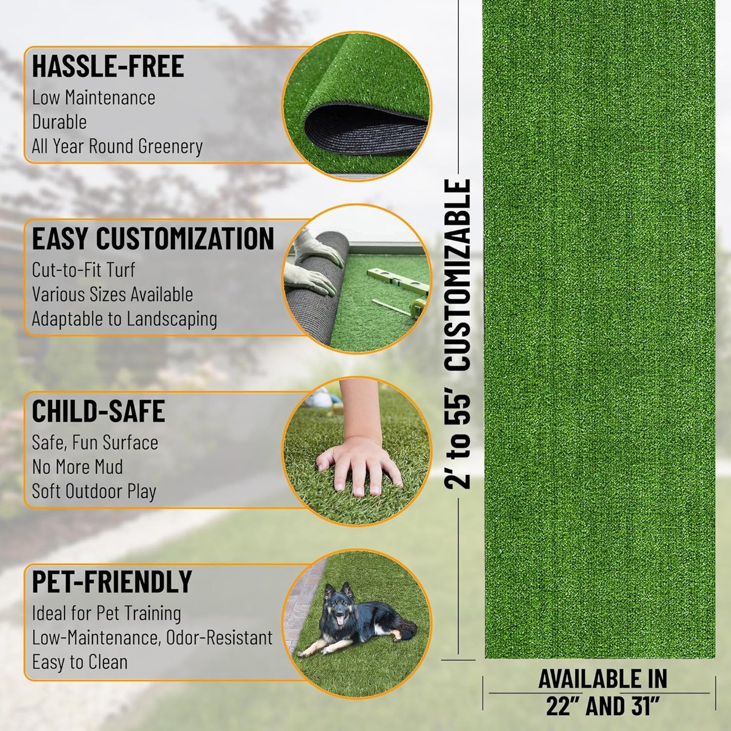 Ottomanson Artificial Grass Turf 22" x 59" Indoor Outdoor Faux Grass Rug with Drainage Holes, Customizable with Extra Long Size Options, Perfect for Patio Lawn Balcony Weddings Photoshoot Backdrop