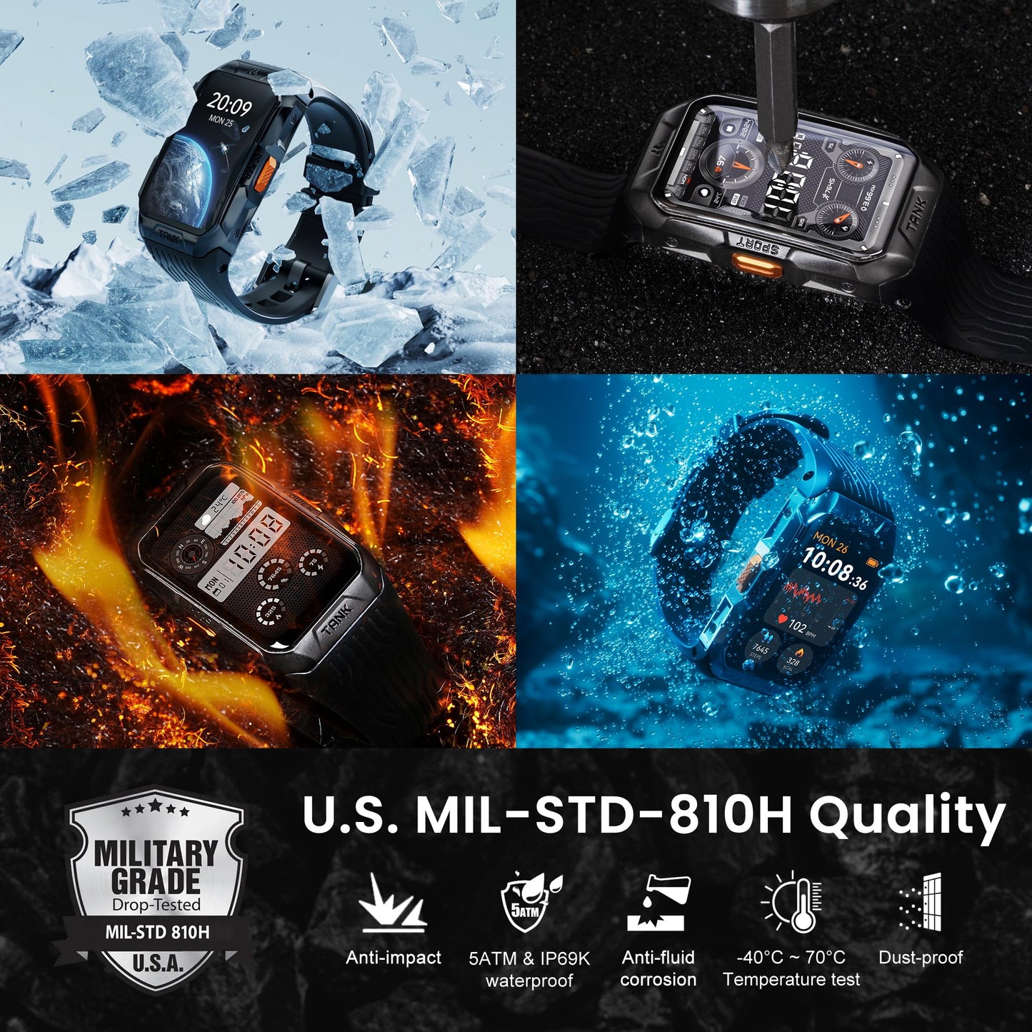 KOSPET Tank X2 Ultra GPS Smart Watch, 3D Curved Glass, Stainless Steel Unibody, 6 Satellite Positioning, Compass, 50M Waterproof, Answer/Make Call, 1.64" AMOLED Screen