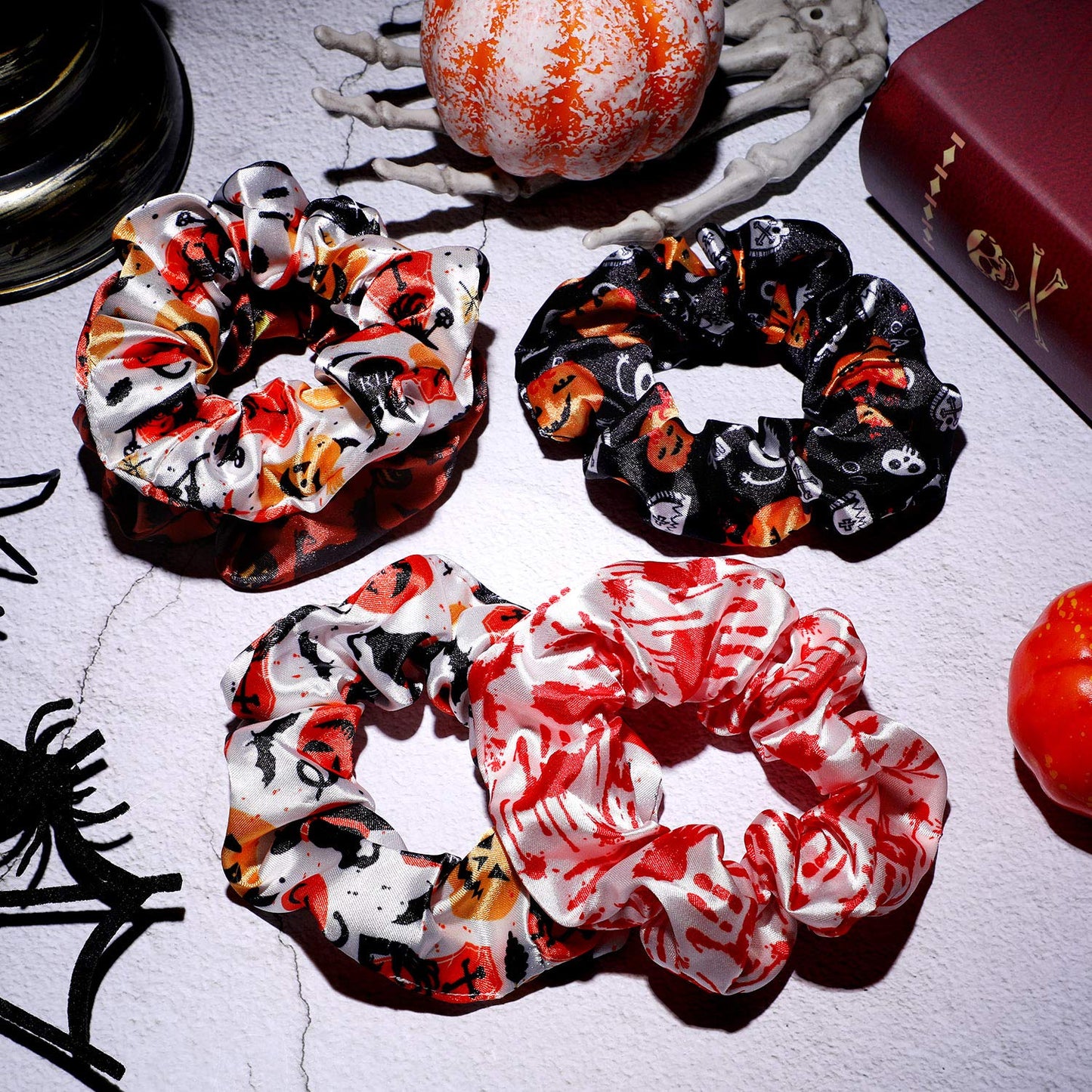 20 Pieces Halloween Hair Scrunchies Elastic Satin Hair Ties Ponytail Holders with Pumpkin Witch Ghost Prints Hair Bands for Wome