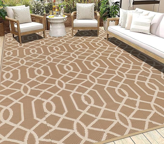 HEBE Outdoor Rug 8'x10' for Patios Waterproof Clearance Reversible Patio Mat Plastic Straw Rug RV Camping Mat Outside Area Rug Carpet for Camping RV,Porch,Deck,Balcony,Camper,Backyard