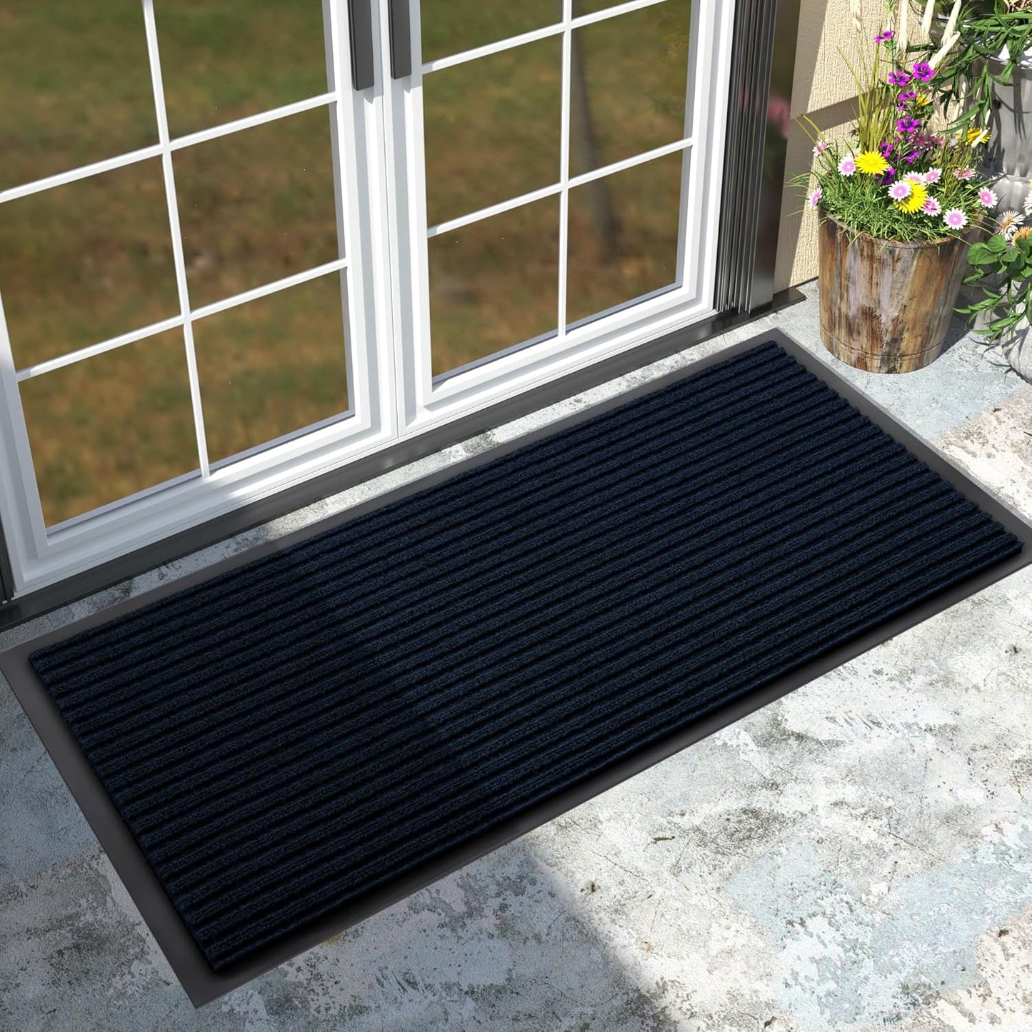 Yimobra Front Door Mat Outdoor Indoor Entrance, 100% Waterproof All-Season All Weather Doormat, Welcome Matt Outside Entry, Non Slip, Low Profile, Heavy Duty Patio Porch Floor Mats,47 x 24,Navy Blue