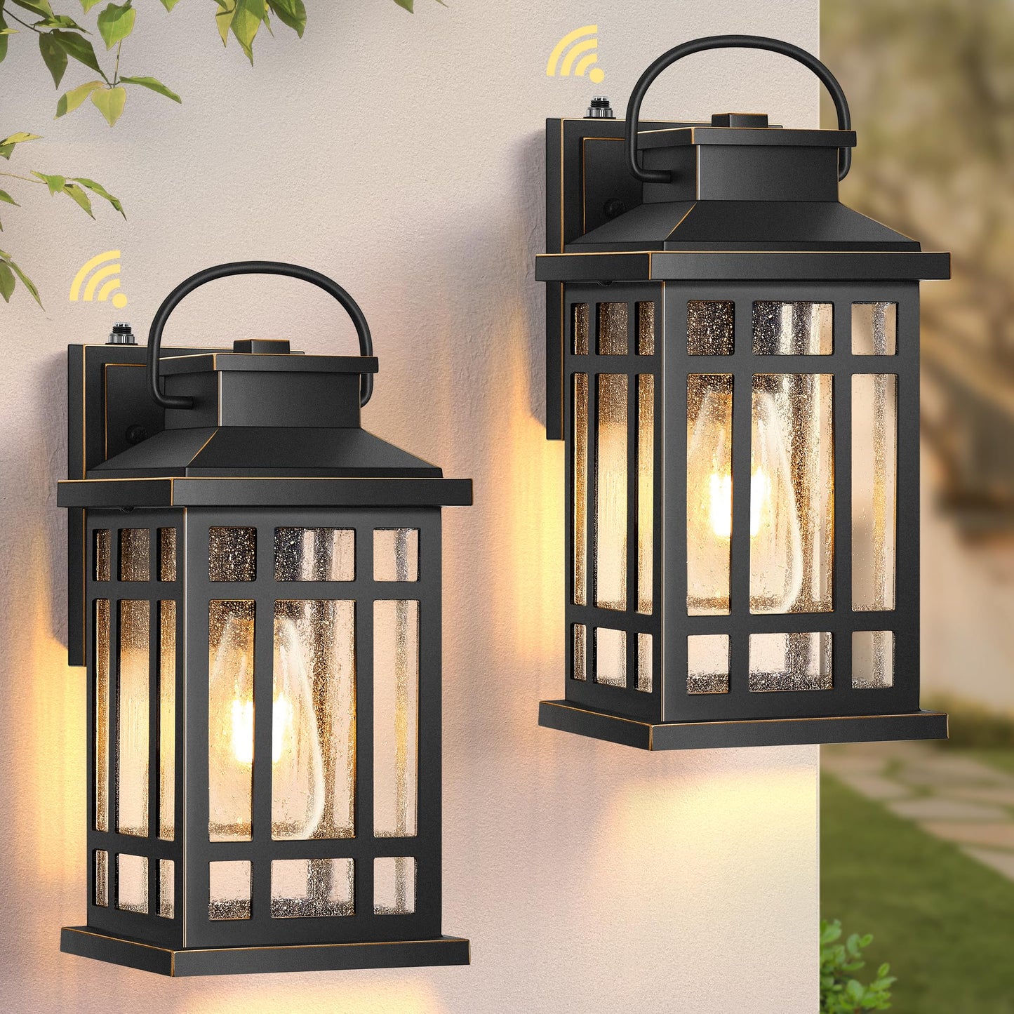 Opaxis Dusk To Dawn Outdoor Lighting  Black 2 Pack Outside Lights For House With Gold Trim  Modern Exterior Light Fixtures  Outdoor Wall Lanterns For Porch  Garage  Doorway  Anti-Rust  Waterproof
