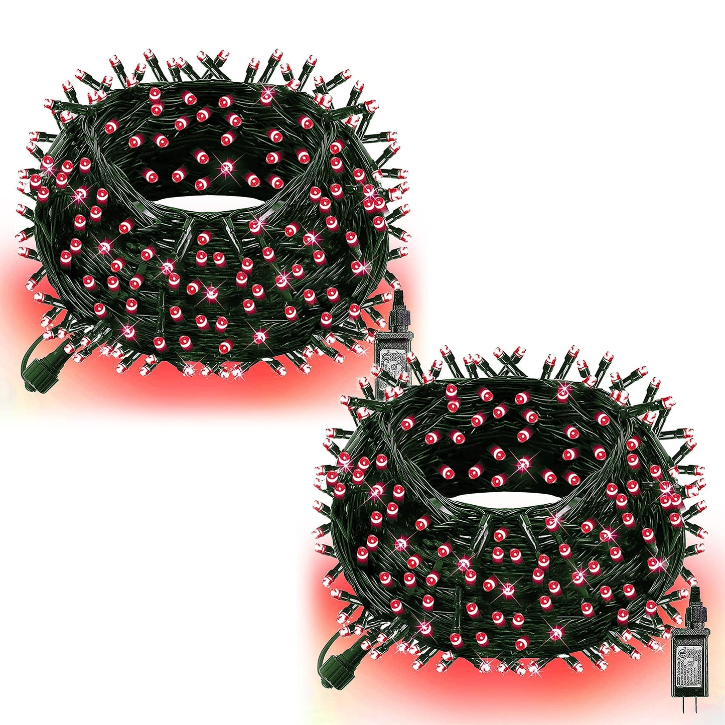 Dazzle Bright Christmas String Lights, 400 LED, 132FT, Waterproof, Green Wire, 8 Modes, Red, Model HB-300COI