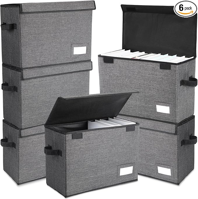 Chuangdi 6 Pcs Comic Book Storage Boxes, Back to School Collapsible Comic Short Box Case with Lid, 15.8 x 7.9 x 11.4 Inch Book Bin Container Holds 150 Comics(Charcoal Gray)