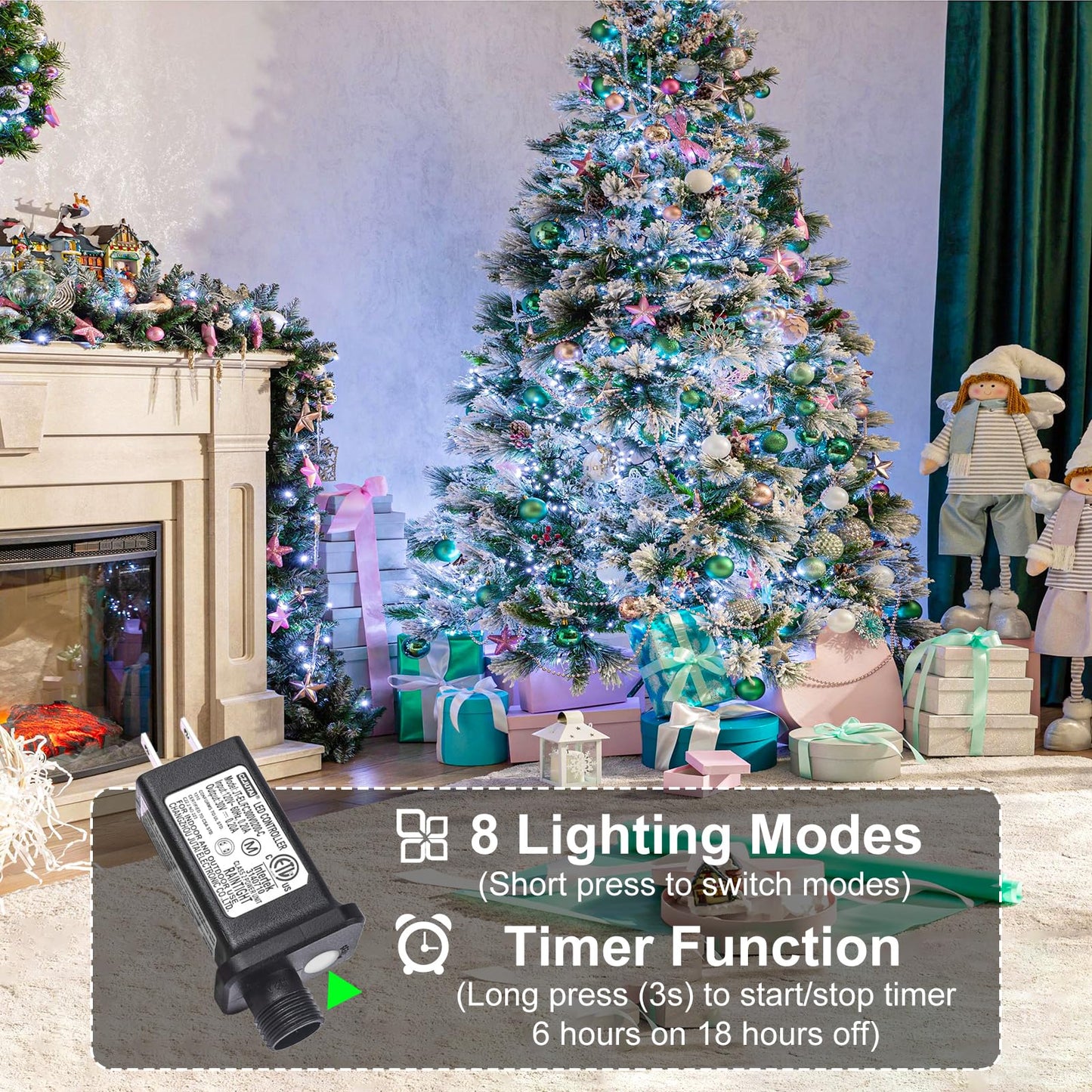 Nielfoi 328Ft 1000 Led Christmas Lights  Plug In White Christmas Tree Lights Outdoor With Timer And 8 Modes  Green Wire Waterproof String Lights For Indoor Yard Patio Xmas Holiday Decorations