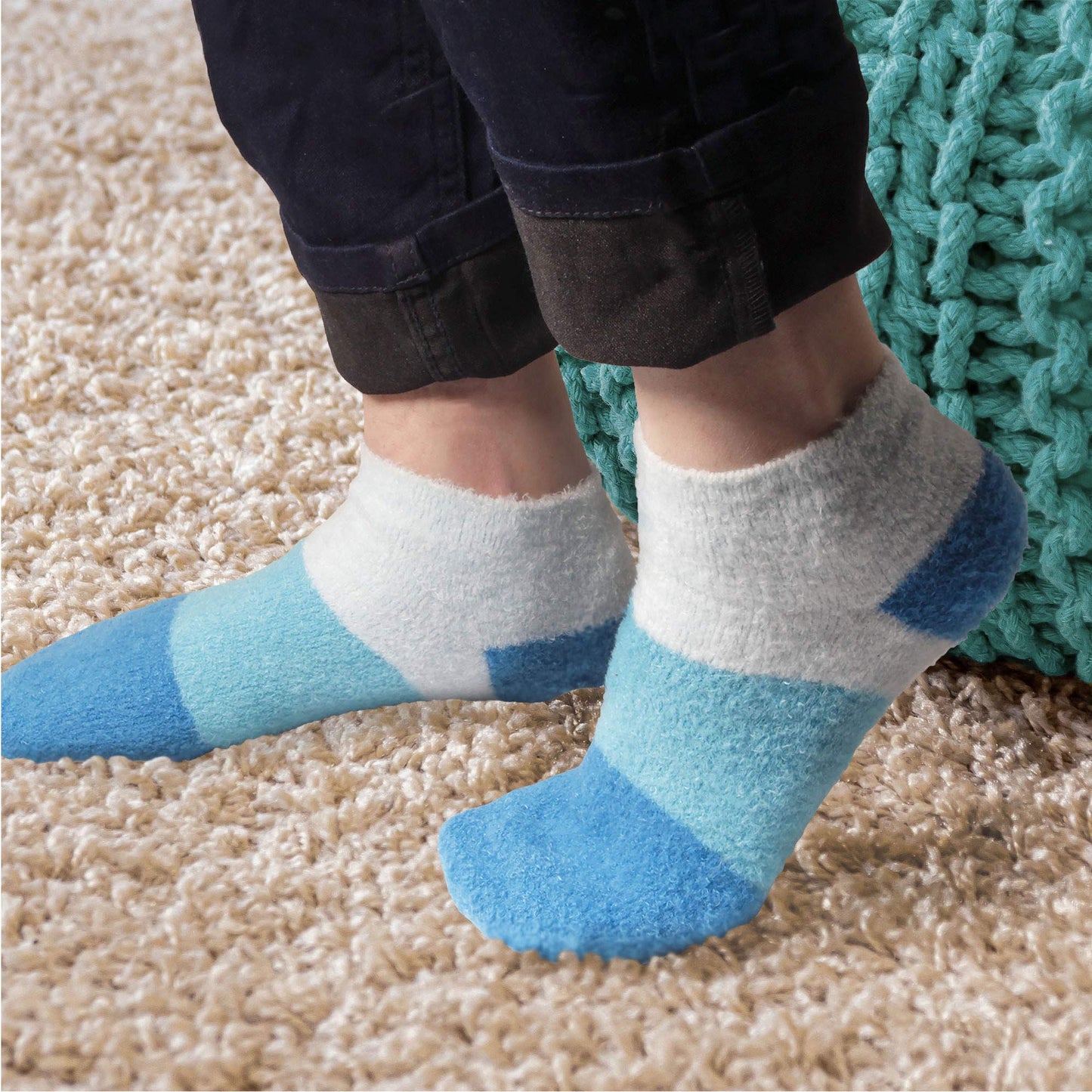 BambooMN Women's Small Fuzzy Soft Aloe Infused Nylon Spa Socks, Assortment 90, 4 Pairs