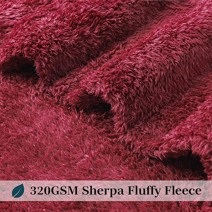 PAVILIA Sherpa Throw Blanket for Couch Sofa, Wine Red Fluffy Warm Plush Blanket for Bed, Cozy Super Soft Lightweight Throw, Fuzzy Decorative Blanket, All Season Home, 50x60