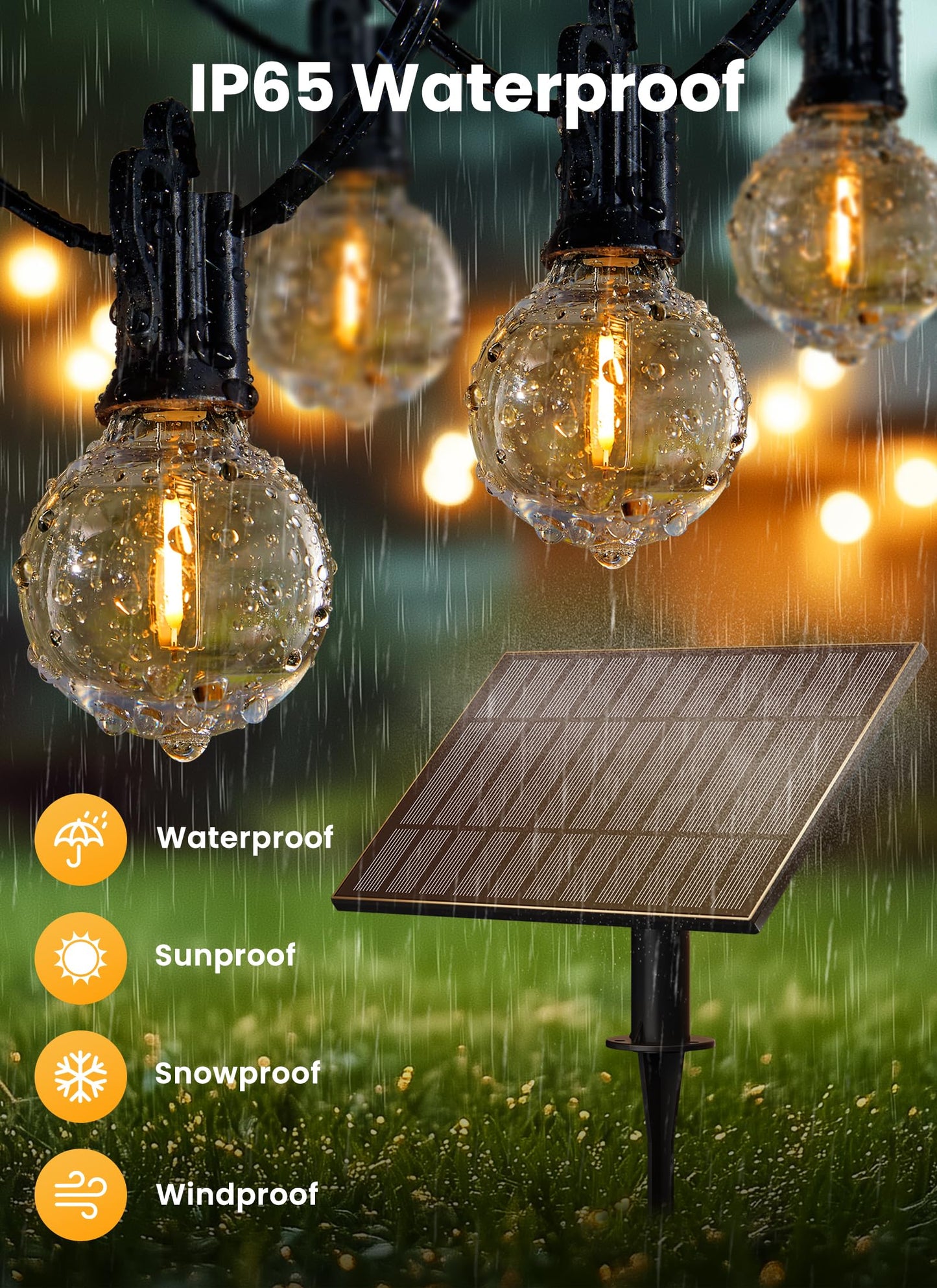 Brightown Solar String Lights 58FT with Remote, 26 LED Shatterproof Bulbs, Dimmable, 3 Light Modes, Black, Model GY-S-C25