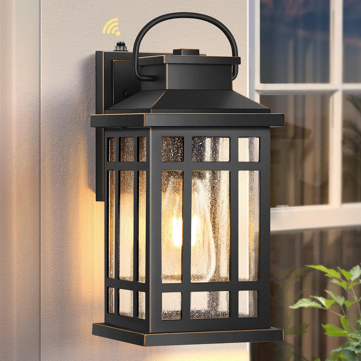 Opaxis Exterior Lighting Fixtures  Black Porch Lights Outdoor With Gold Trim  Dusk To Dawn Porch Light With Seeded Glass  Aluminum Anti-Rust Waterproof Outdoor Wall Lantern For Houae  Garage  Doorway