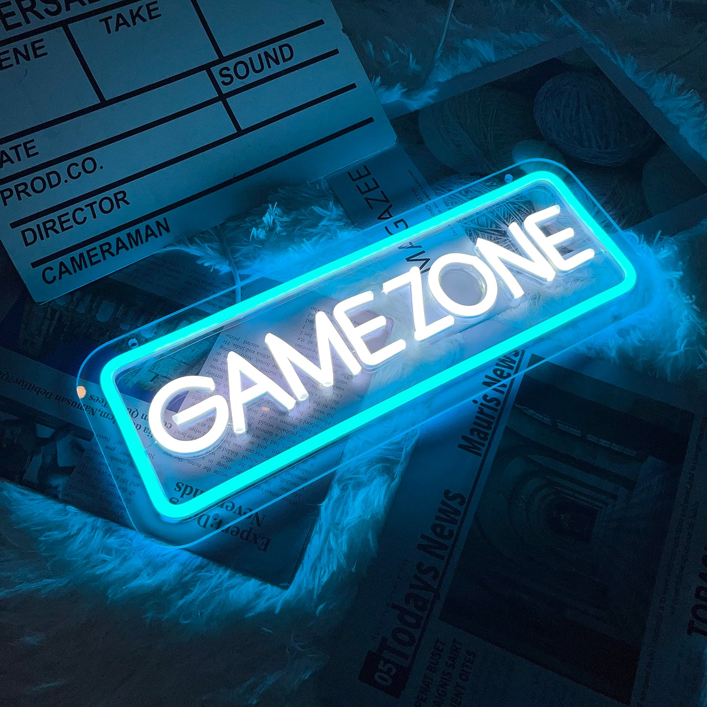 Brochao Game Zone Neon Sign - Ice Blue & White LED Wall Decor, 15.7x5.9in, Gaming Light for Gamer Room, Bedroom & Gifts