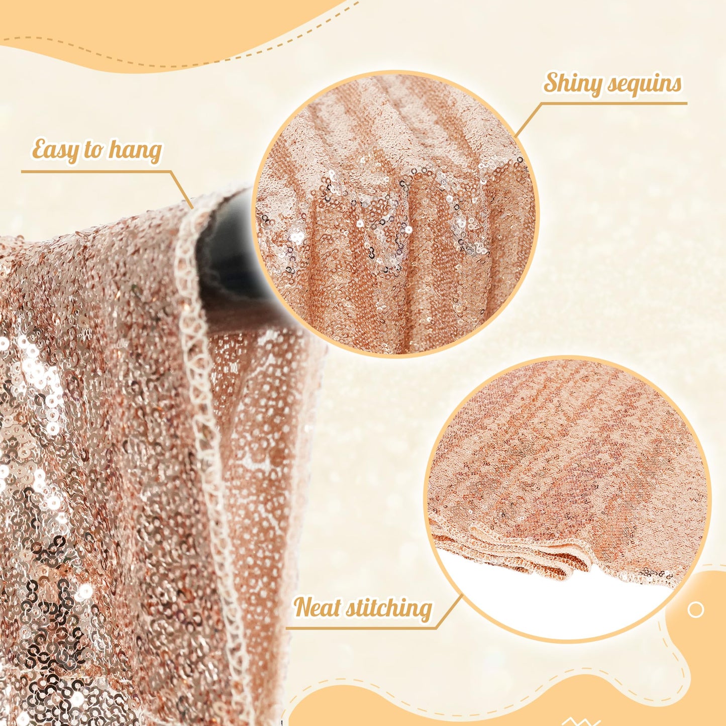 Partydelight 2 Panels Sequin Backdrop Rose Gold Photography 5Ft X 10Ft Curtains