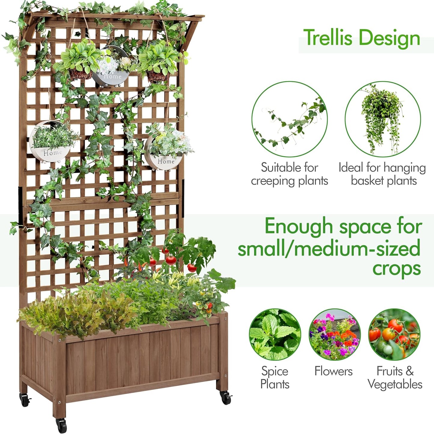Yaheetech 72" H Garden Planter with Trellis for Vine Climbing Horticultural Plants, Outdoor Raised Box with Drainage Holes, Raised Garden Bed for Flowers, Dark Brown, 2pcs