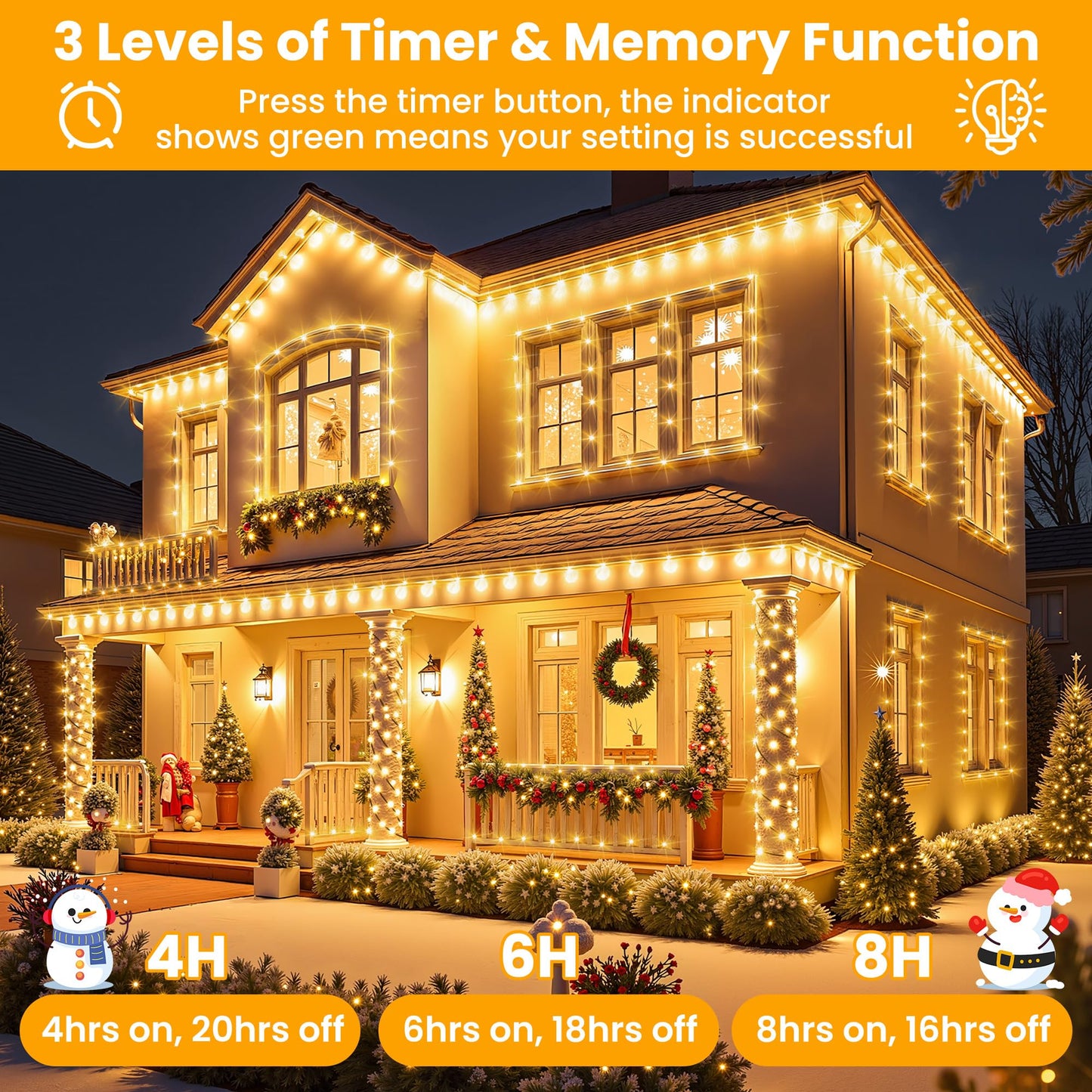 Larkvue 394Ft 1200 Leds String Lights With Remote  Waterproof Dimmable 8 Modes Christmas Tree Fairy Rope Light With Timer & Memory Function-Warm White