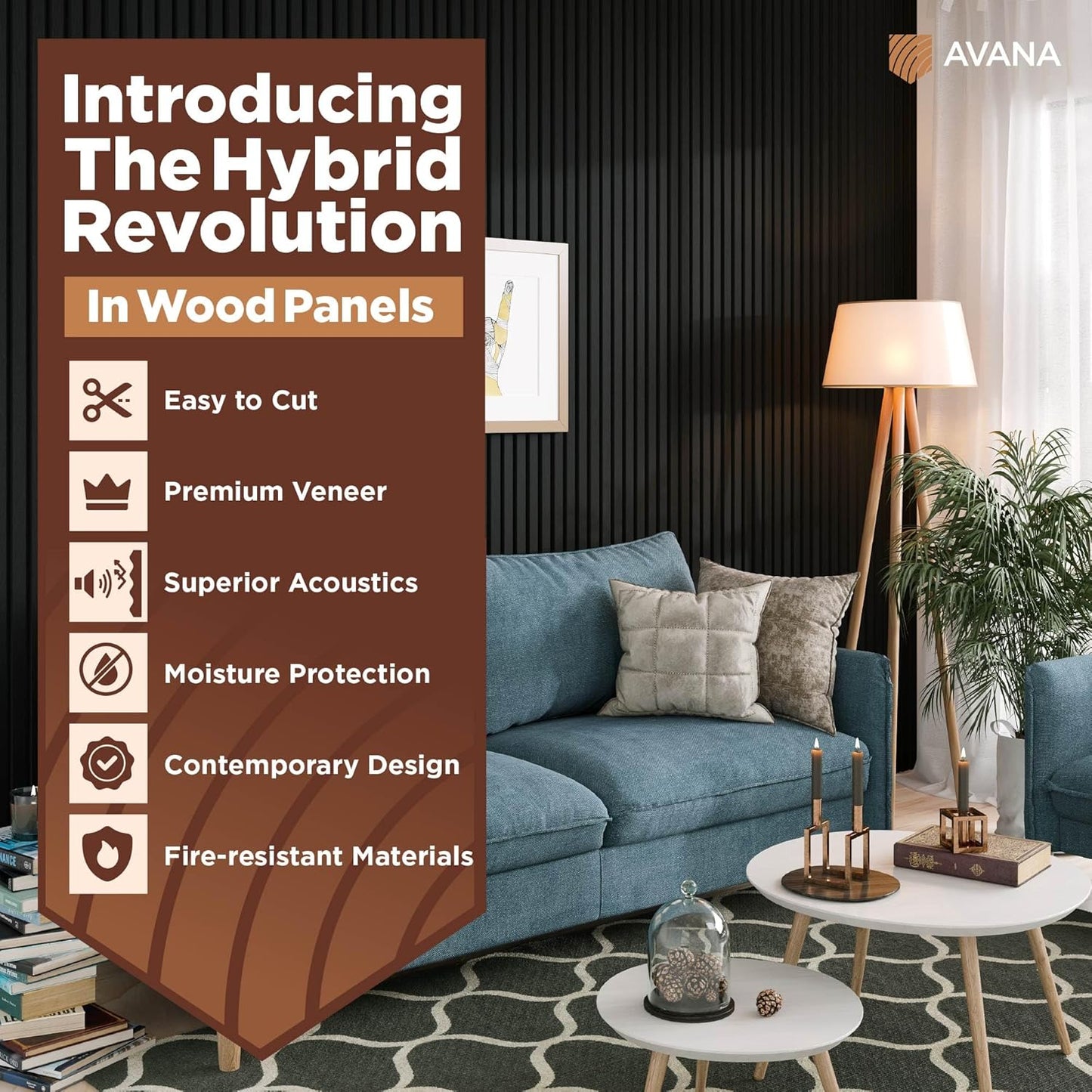 Avana Acoustic Wood Wall Panels – 94.4 X 12.6 Inch Black Oak Acoustic Panels 2 PCs – Wall Panels For Interior Wall Decor For Homes, Offices, Studios – Sturdy And Durable Wood Panels For Wall