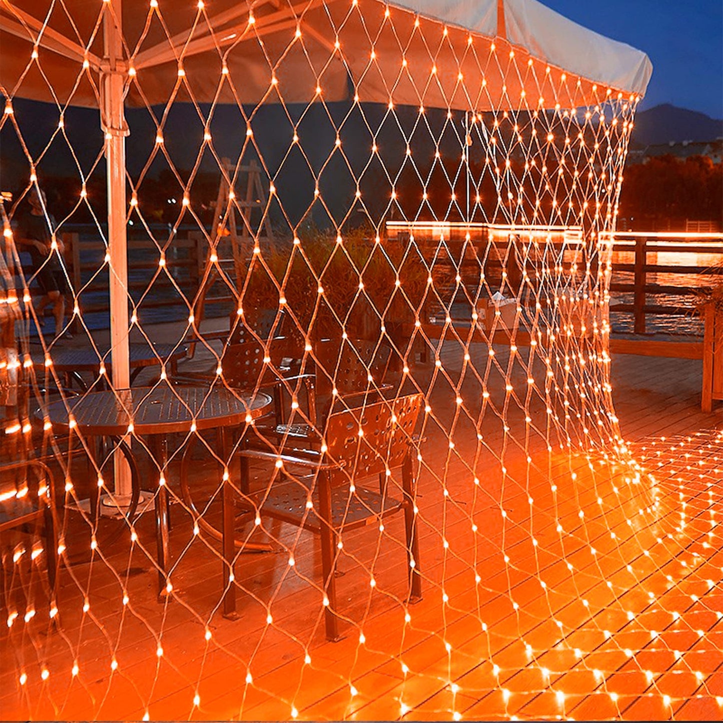 WATERGLIDE Outdoor Halloween Net Lights, 12FT x 5FT, 360 LED, 8 Modes, Orange, Model HB-360WCOI