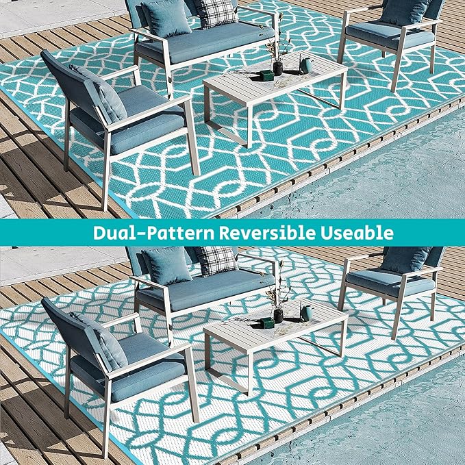 HEBE Outdoor Rug 5'x8' for Patios Waterproof Clearance Reversible Patio Mat Plastic Straw Rug RV Camping Mat Outside Area Rug Carpet for Camping RV,Porch,Deck,Balcony,Camper,Backyard