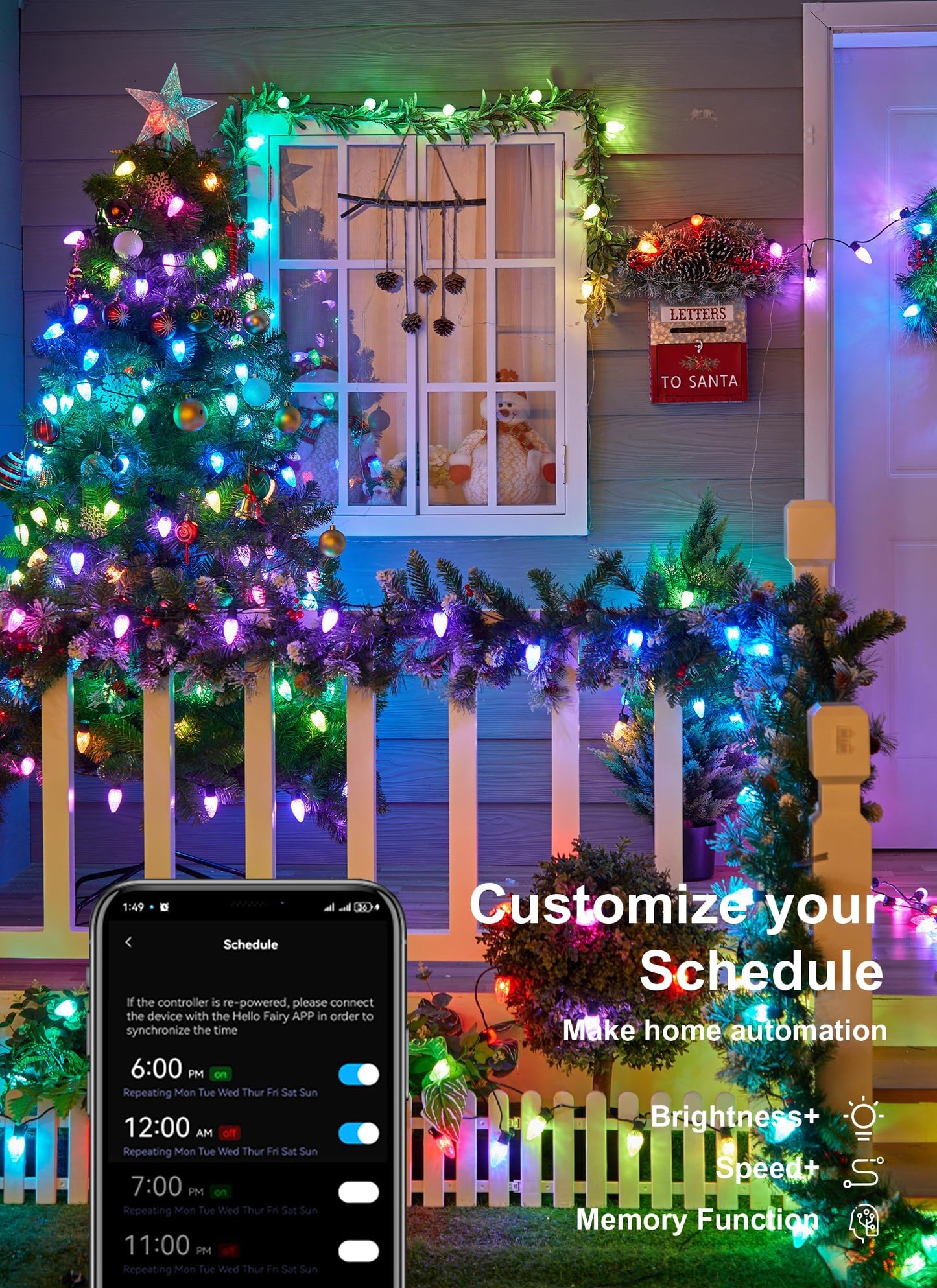 Brightown Smart C9 Christmas Lights, 150 LED, RGBW, 99 Ft, App Control, Music Sync, Shatterproof, Model BMSL19