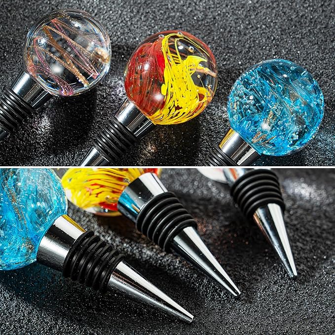 Murano Glass Wine Stoppers, Reusable Wine Bottle Stopper Champagne Stoppers, Perfect Kitchen Wine Decor Wine Accessories Gifts for Men and Women-（blue）